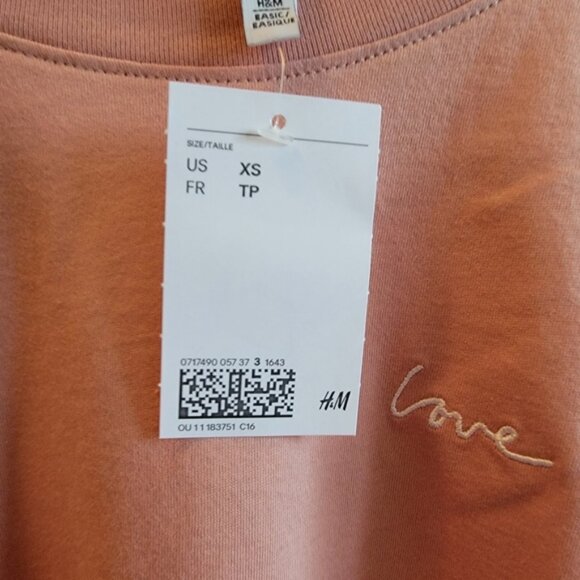 Salmon Pink and White Divided H&amp;M Women's " Love"  T-Shirt - Picture 4 of 7